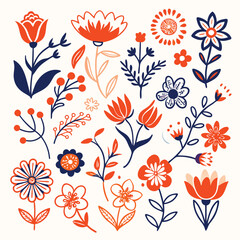 flower with buds and leaves, vector collection and Rose silhouette on a transparent background.