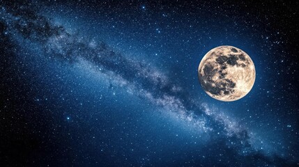 Fototapeta premium Majestic Full Moon Surrounded by a Sea of Stars in the Night Sky