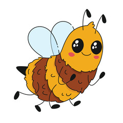 Cute funny cartoon bee. Insect. Childrens vector illustration in flat style for kids design.