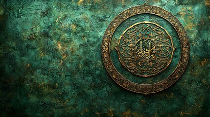 Naklejka premium Ornate Islamic calligraphy on textured green wall