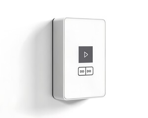 Minimalist smart wall button with icons on white surface – Botón de pared inteligente minimalista con íconos sobre superficie blanca