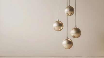 Elegant golden Christmas baubles hanging as decoration