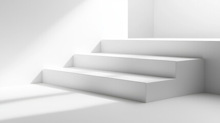 Fototapeta premium Minimalist White Stairs in Bright Loft Space with Soft Shadows Creating an Elegant and Modern Architectural Ambiance