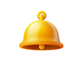 3D cartoon-style icon of a yellow bell on a white background, transparent PNG