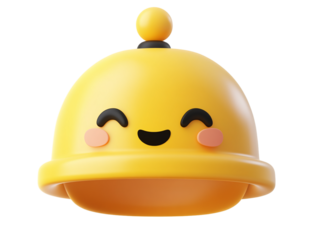 3D cartoon-style icon of a yellow bell on a white background, transparent PNG