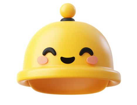 3D cartoon-style icon of a yellow bell on a white background, transparent PNG