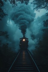 Fototapeta premium Train Through Misty Forest.