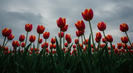 Red Tulip Field at Dawn