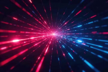 Obraz premium Abstract red & blue light beams intersect, forming dynamic digital grid , fast, motion