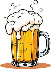 Illustration Of A Big Frothy Mug of Beer Flat Illustration