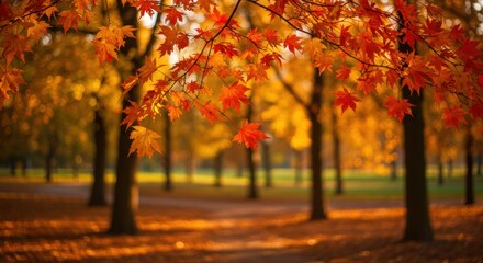 Naklejka premium Autumn Pathway with Sun Glow