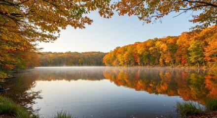 Obraz premium Autumn Lake with Golden Foliage