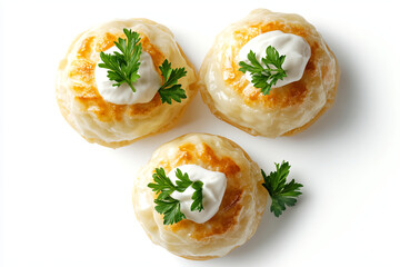 three small pastries with cheese and parsley