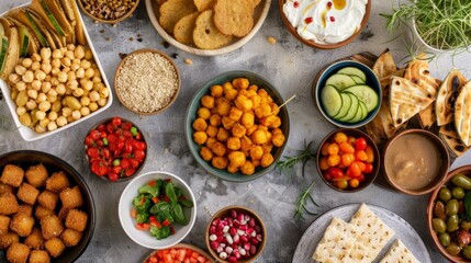 Variety of fasting-friendly snacks on a table