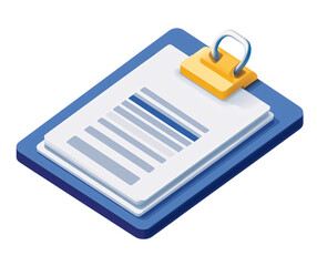 3D icon of a clipboard with a document and pen, isolated on a transparent background