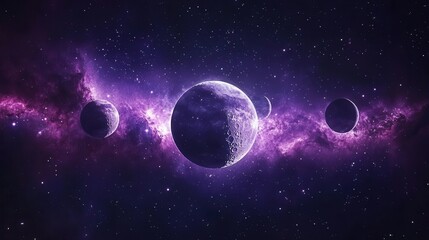 Obraz premium Dramatic Cosmic Landscape Featuring Multiple Planets and Vivid Purple Nebula in Outer Space