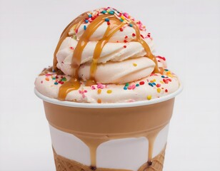 Delicious Ice Cream Cup with Caramel and Sprinkles