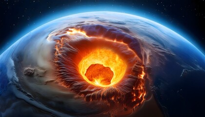 Close up view Earth's inner core.