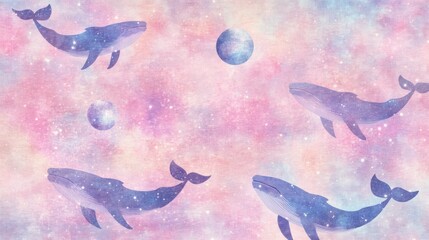 Celestial Whales Swim Cosmic Galaxy Pastel Space