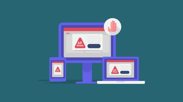 Stop unwanted advertising message concept on digital device screen, irrelevant pop-up ads on website or app, security risk and data safety on internet.