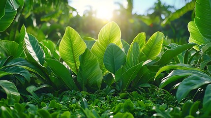 Lush Tropical Plants Sunlight