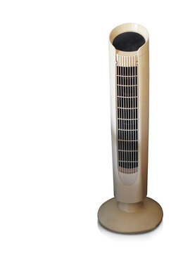old white floor-standing cylindrical fan on a white background, object, technology, decor, object, copy space