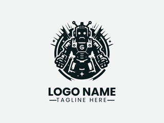 Angry Robot Vector Logo Design, Aggressive Robot Logo 