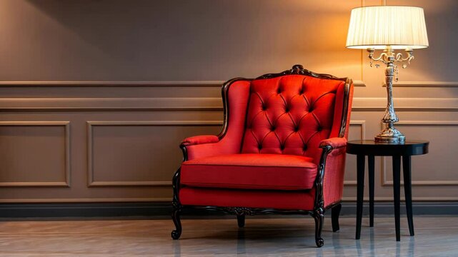 mock up ,Stylish luxury room interior with furniture template, red Capitone armchair with red flower jar