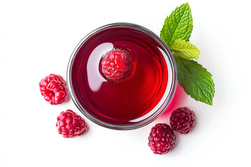 a glass of raspberry tea with raspberries