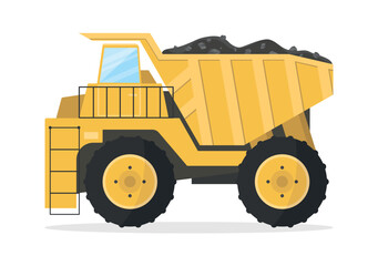 Coal dump truck icon. Transporting or hauling coal. Commercial activity. Coal industry.