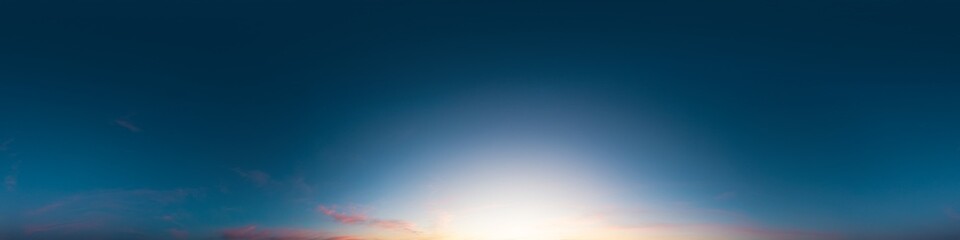 360 panorama of dark blue sunset sky with bright pink Cirrus clouds. HDR 360 seamless spherical...