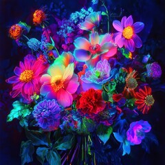 Vibrant flower bouquet, studio shot, dark background