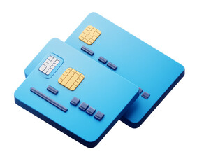 3d icon, blue credit card icon, cartoon style, white background, png