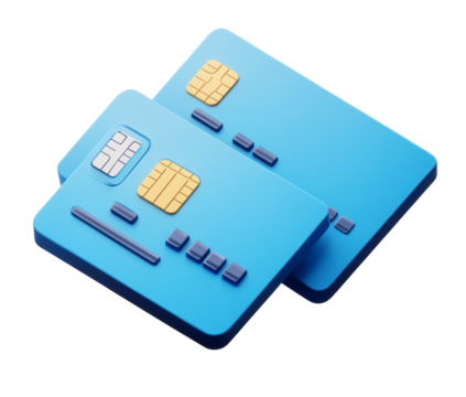 3d icon, blue credit card icon, cartoon style, white background, png