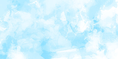 Grunge blue texture with washed watercolor with splashes, light blue watercolor texture with white splashes on it, blue background for cover, card, template, presentation and design.	