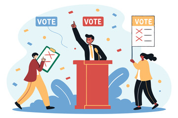 Hand Casting Ballot Into Vote Box - Election Voting Process with Checked Ballots and Paper Voting Forms