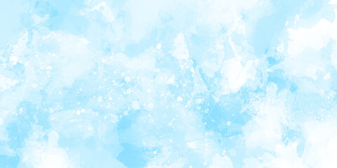 Abstract cloudy blue watercolor with bokeh, beautiful blue watercolor background with glitter particles, light blue bokeh background for wallpaper, invitation, cover and design.	