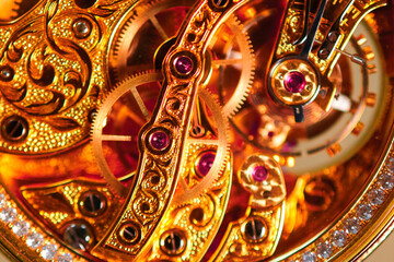 Intricate beauty of a jewelry watch mechanism captured in stunning macro detail showcasing fine craftsmanship and vibrant colors
