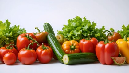 Colorful vegetables and fruits vegan food in rainbow colors isolated on white