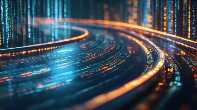 Digital River of Data: Abstract Visualization of Information Flow and Technological Advancement