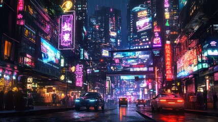 Vibrant Futuristic Metropolis: A Dazzling Display of Neon Lights and Advanced Technology