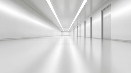 Futuristic White Hallway with Symmetrical Perspective