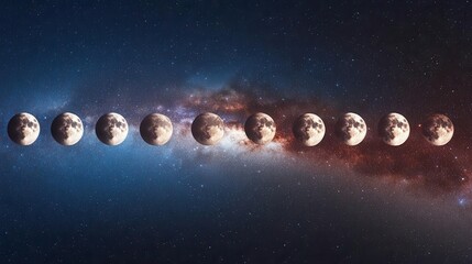 Stunning Sequence of Lunar Phases Against a Starry Cosmic Background in the Night Sky