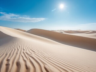Vast Desert Landscape with Sand Dunes and Clear Blue Sky Above