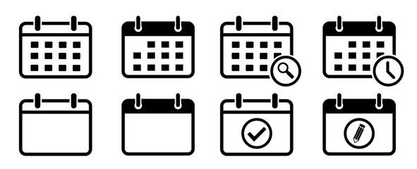Calendar vector icons. Calendar icon set. Calender symbol. Calendar planner icon collection.