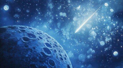 Stunning Cosmic Scene of a Detailed Moon Against a Starry Night Sky with Celestial Elements