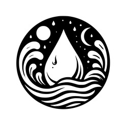 Celestial Waterdrop: Yin-Yang Circle of Night & Waves