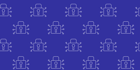 Obraz premium Digital locks pattern on a blue background representing security and technology in design