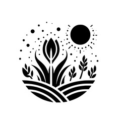 Minimalist Garden Sunrise: Black & White Icon