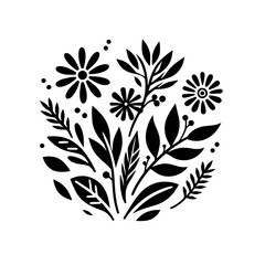 Monochrome Floral Composition: Simple Blooms & Foliage